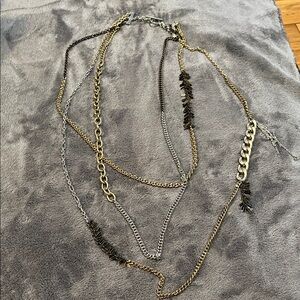 Two-Tone Gold & Silver Multi-Layer Necklace - Women Jewelry